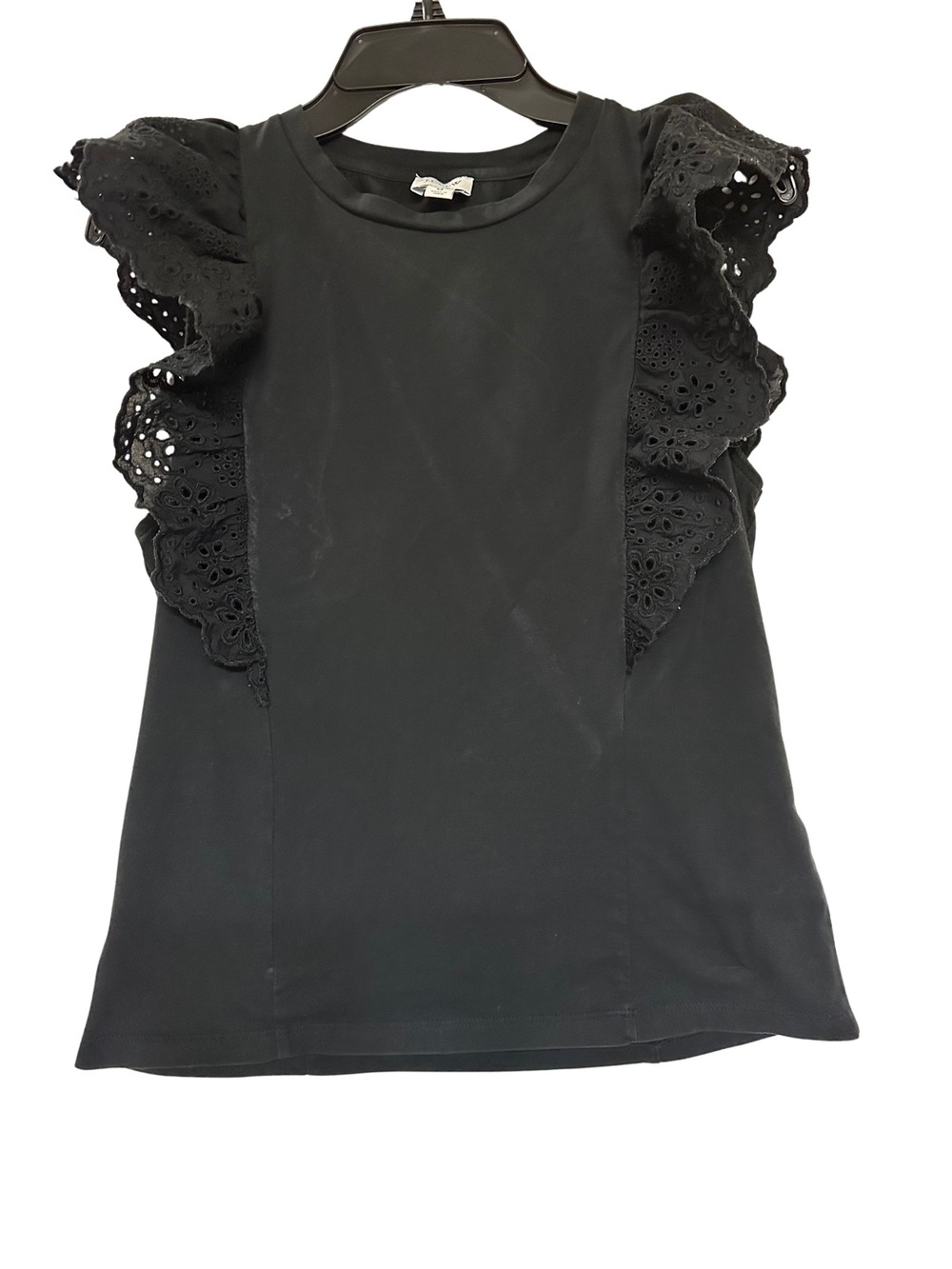 J. Crew Black Eyelet Ruffle Tank